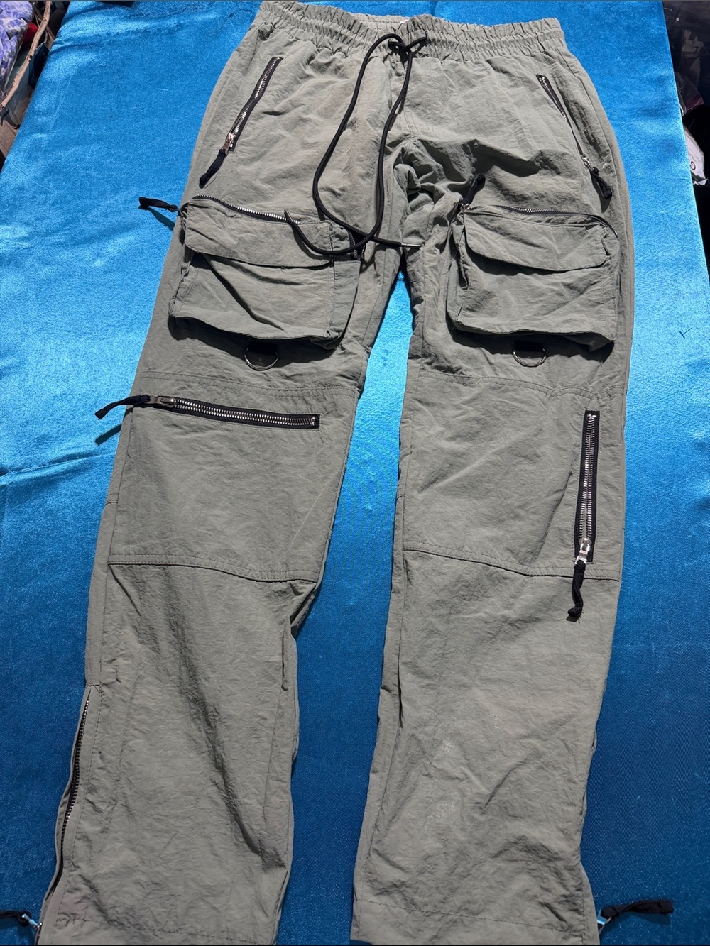 Men's Olive Tactical Cargo Pants with Elastic Drawstring Waist